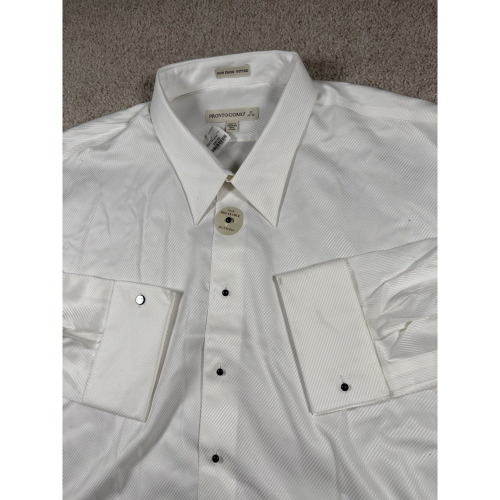 Pronto Uomo Dress Shirt Mens 20 34/35 White Non Iron Fitted French Cuff NWT